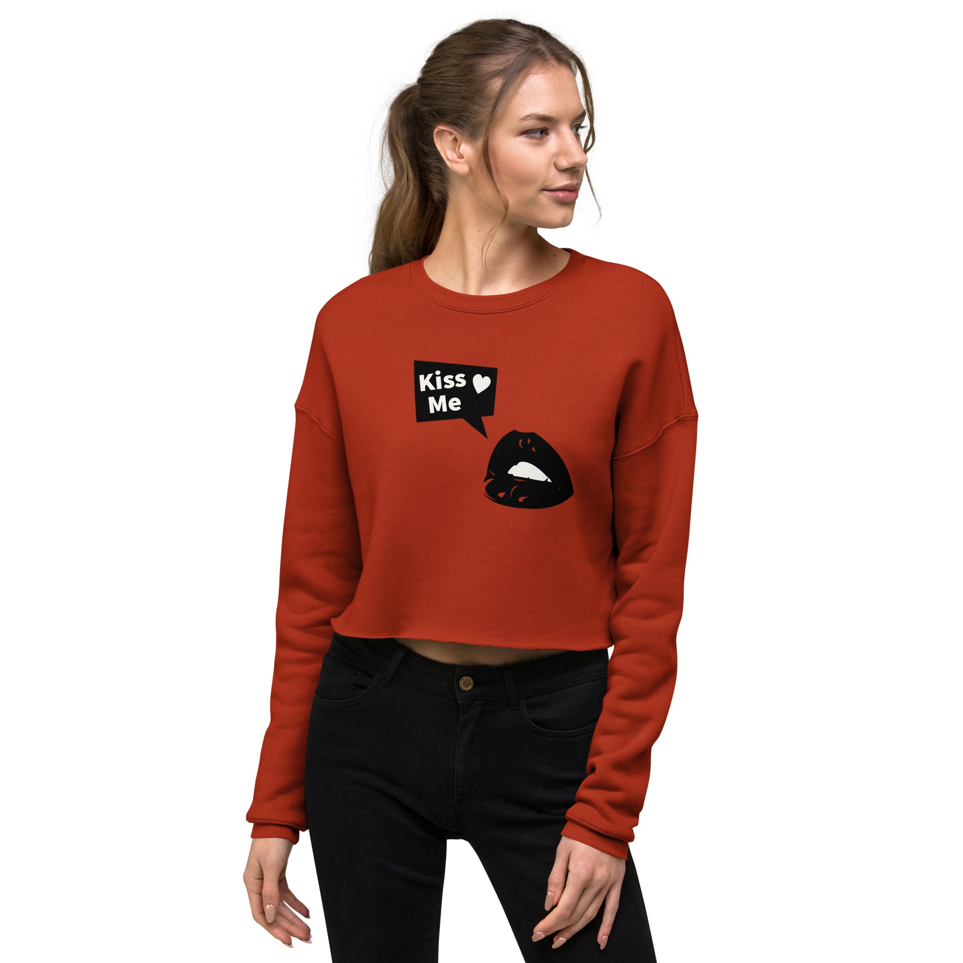 Sweet Talker Kiss Me Women's Crop Sweatshirt - Brick - FLAKOUT