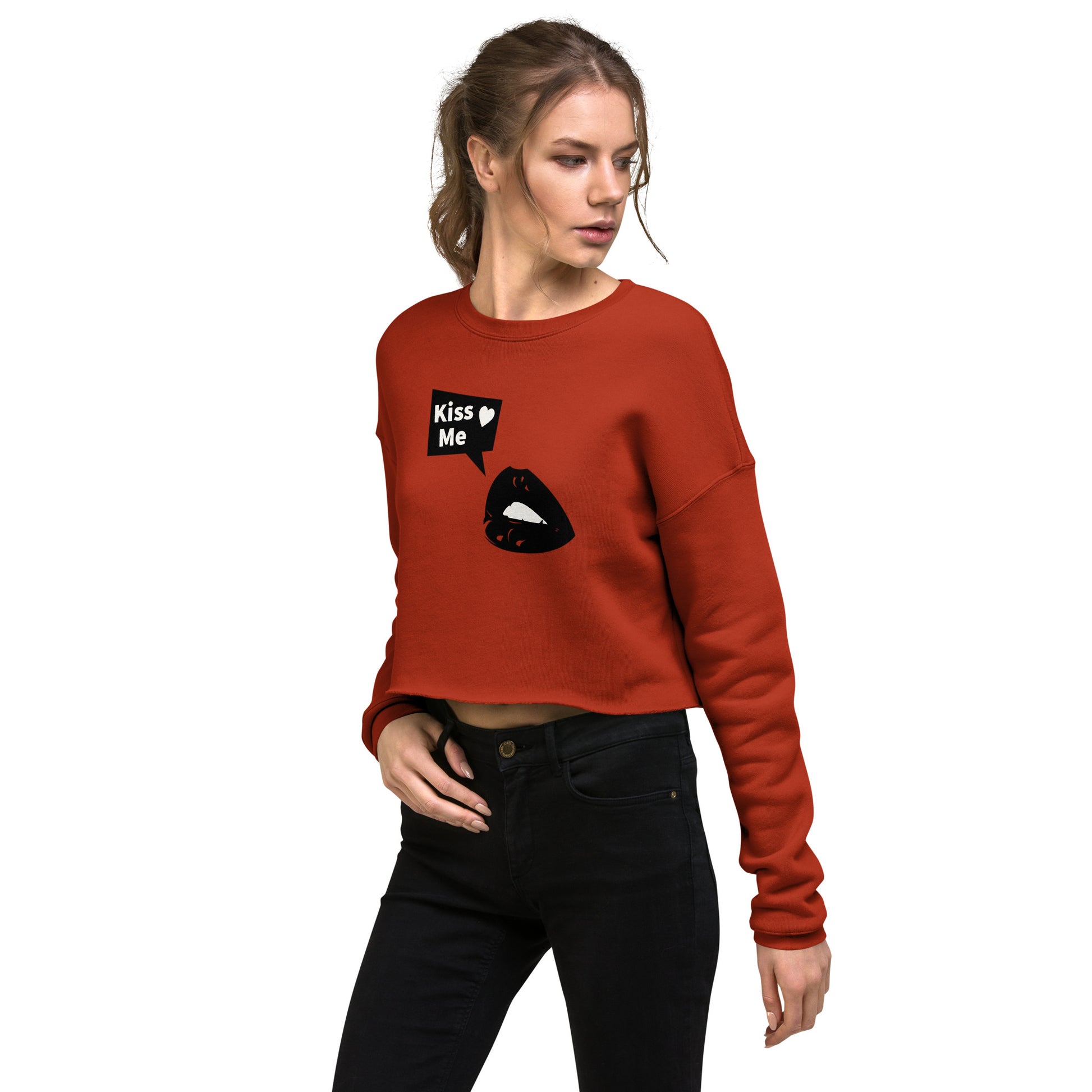 Sweet Talker Kiss Me Women's Crop Sweatshirt - Brick - FLAKOUT