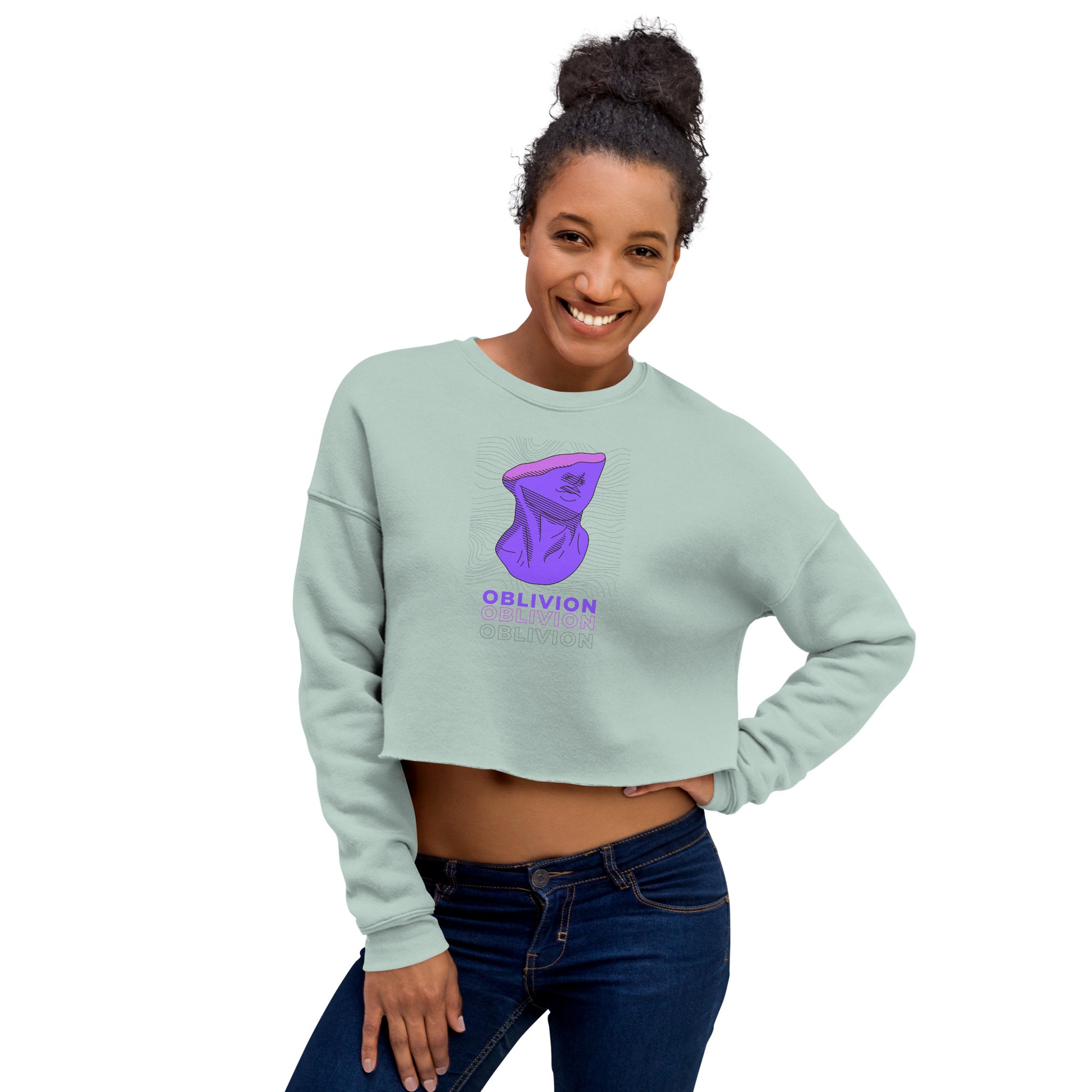 Violet Veil Of Oblivion Women's Crop Sweatshirt - Dusty Blue - FLAKOUT