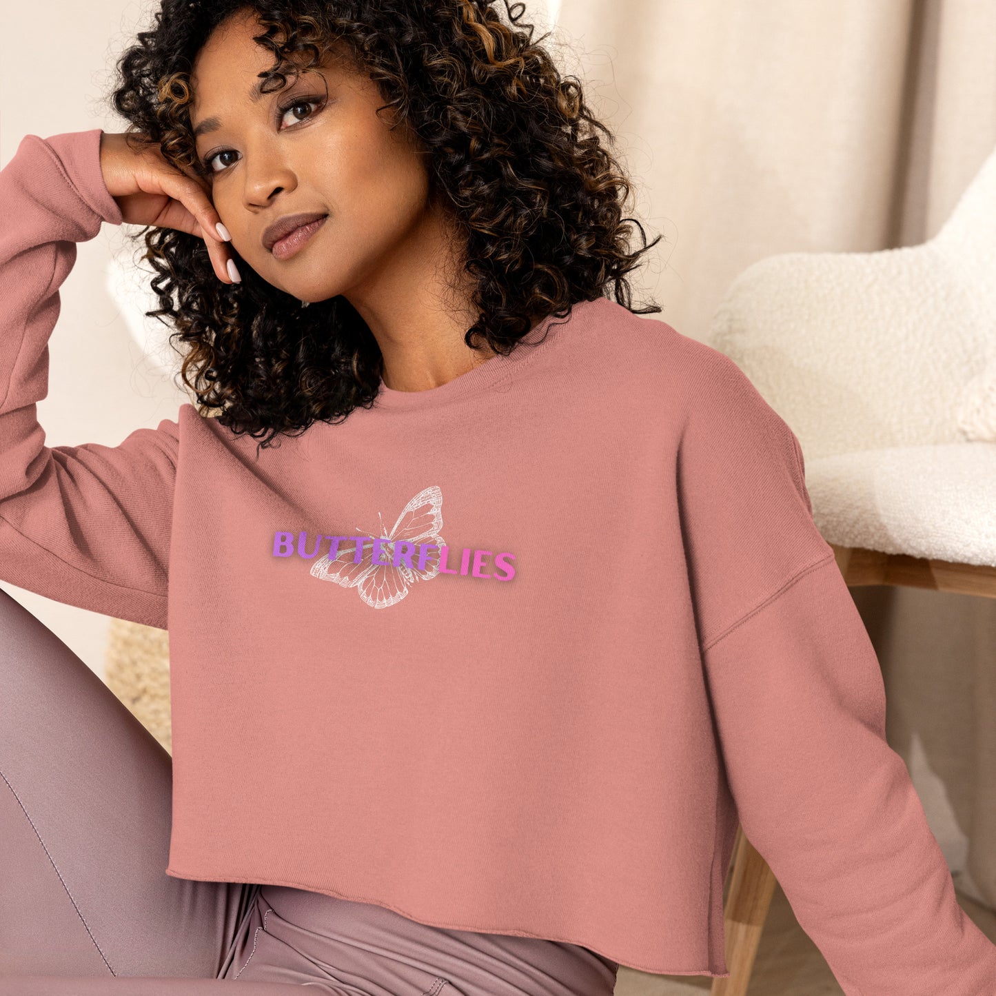 Whispers Of Wings Butterflies Women's Crop Sweatshirt - Mauve - FLAKOUT